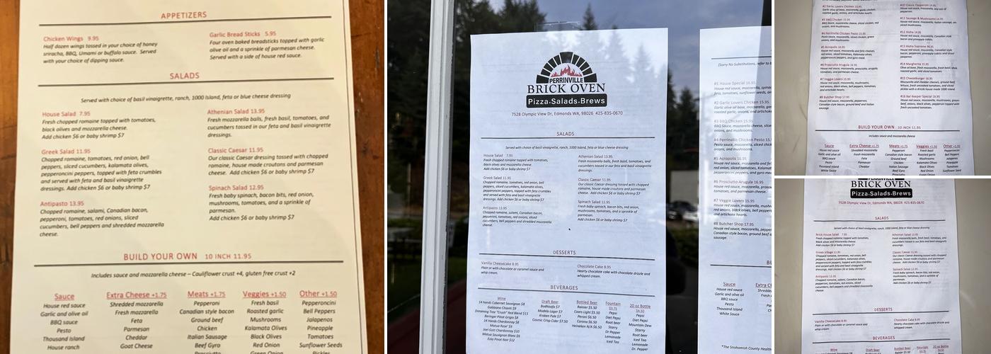 Perrinville Brick Oven Pizza Menu