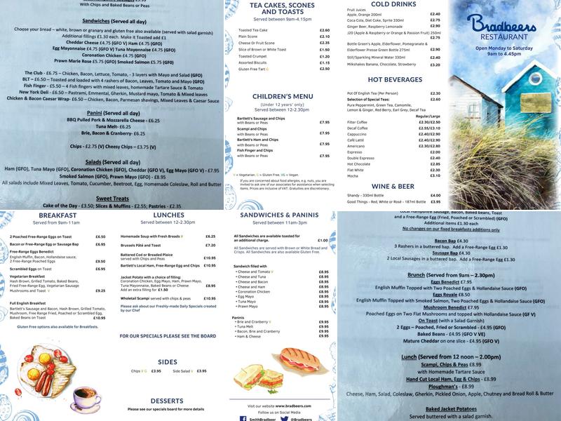 Bradbeers Department Store Romsey Menu