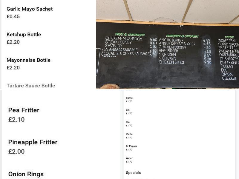 Whistler's Fine Fish &Chips Menu