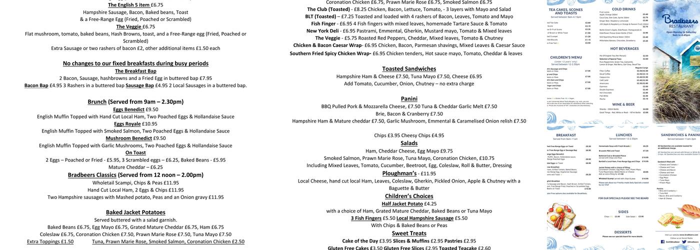 Bradbeers Menu