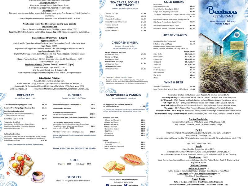 Bradbeers Menu