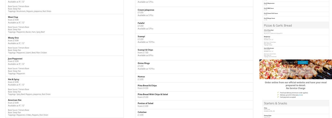 Dama Kebab Pizza Menu