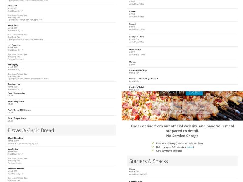 Dama Kebab Pizza Menu