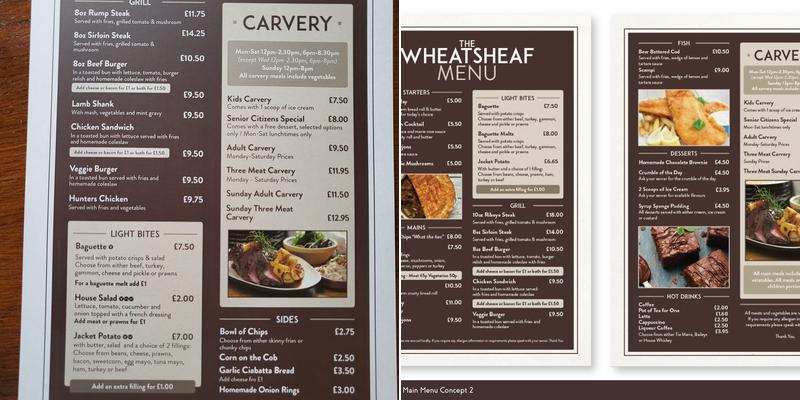 Wheatsheaf Inn Menu