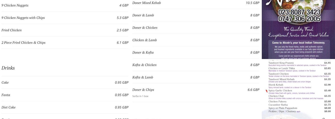 Nicole’s Takeaway Menu