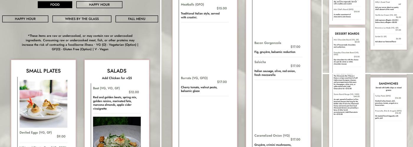 Milly's Wine Bar & Bistro Menu