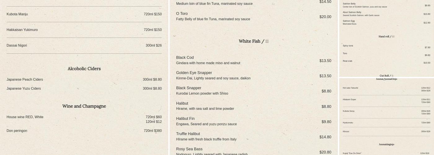 Sushi Tomoki Menu