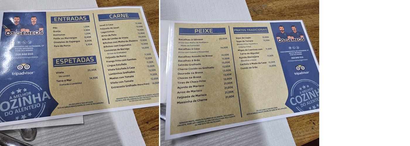 Os Gémeos Menu