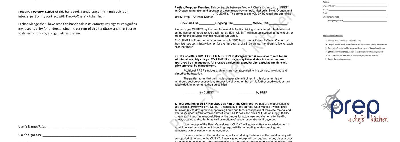 Prep - A Chefs’ Kitchen Menu