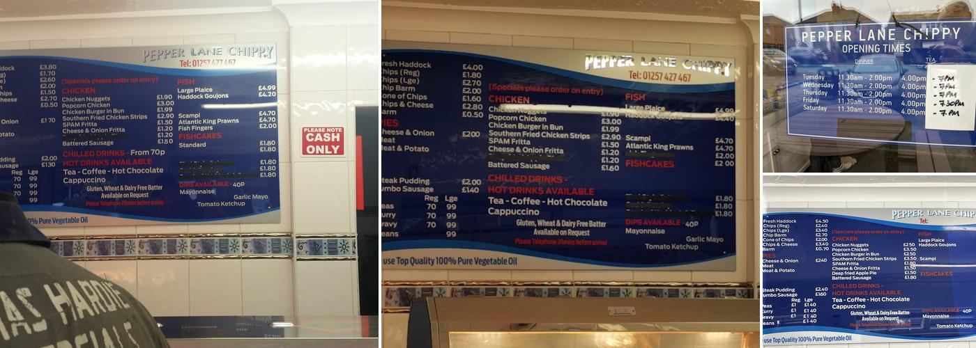 Pepper Lane Chippy Menu