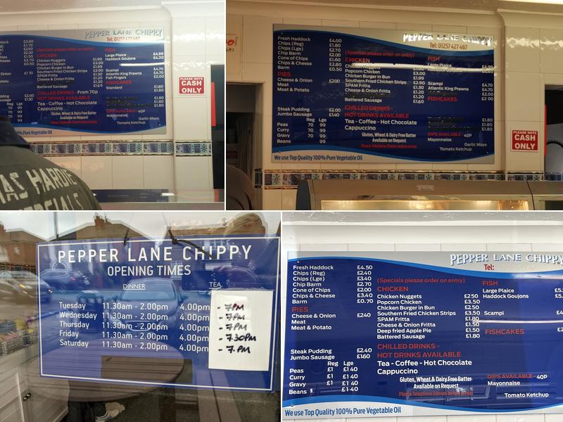 Pepper Lane Chippy Menu