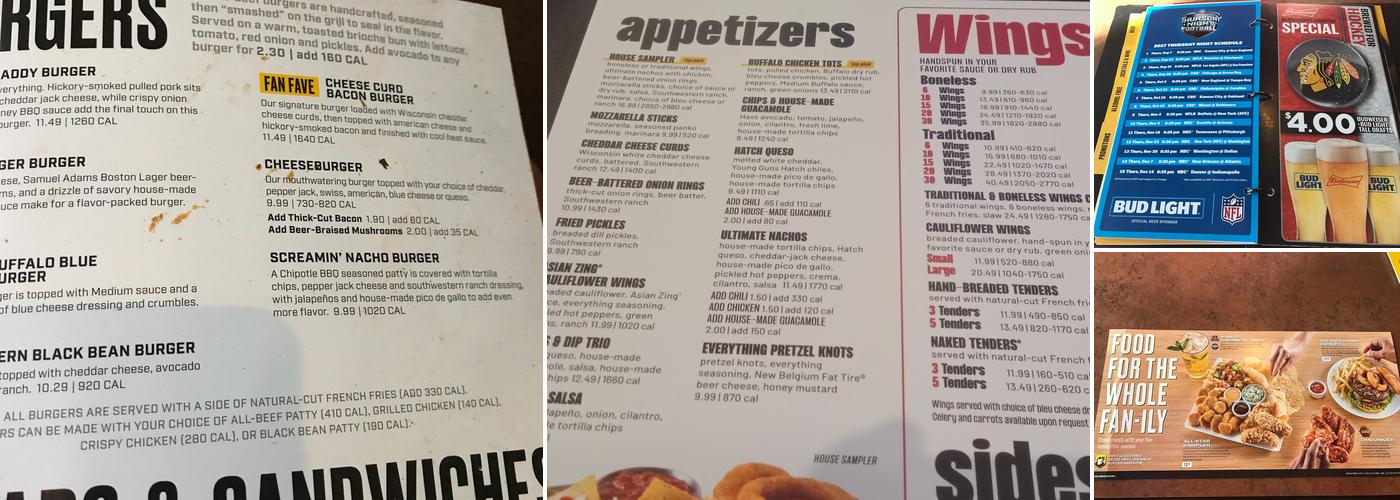 Buffalo Wild Wings Menu