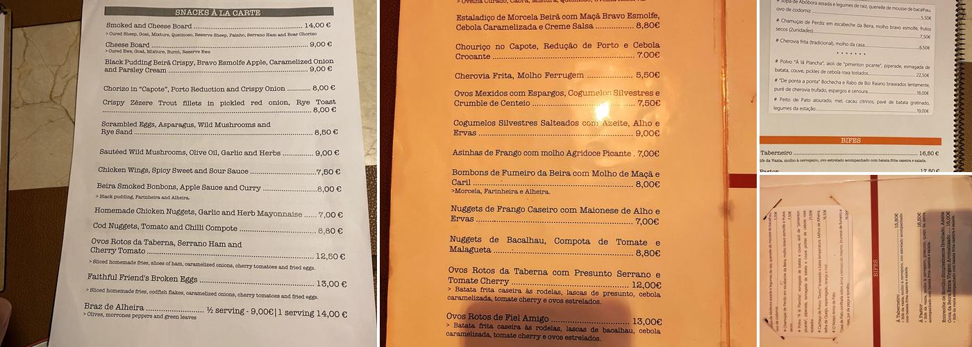 Taberna A Laranjinha Menu