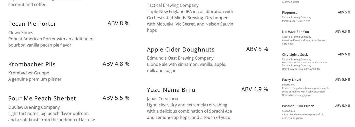 Ink & Barley Tattoos and Brews Menu