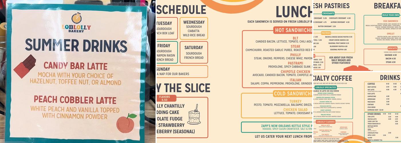 Loblolly Bakery Menu