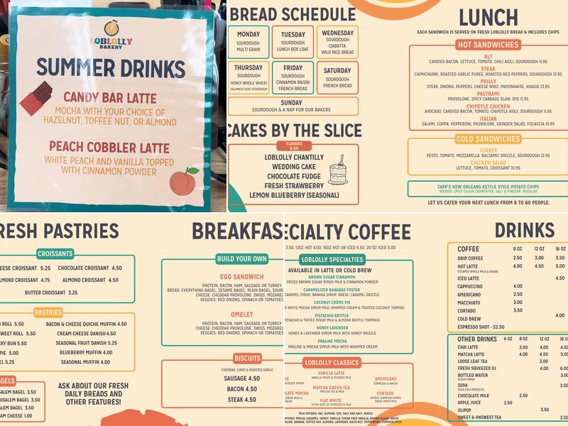 Loblolly Bakery Menu