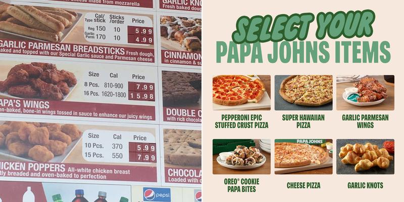 Papa Johns Pizza Menu