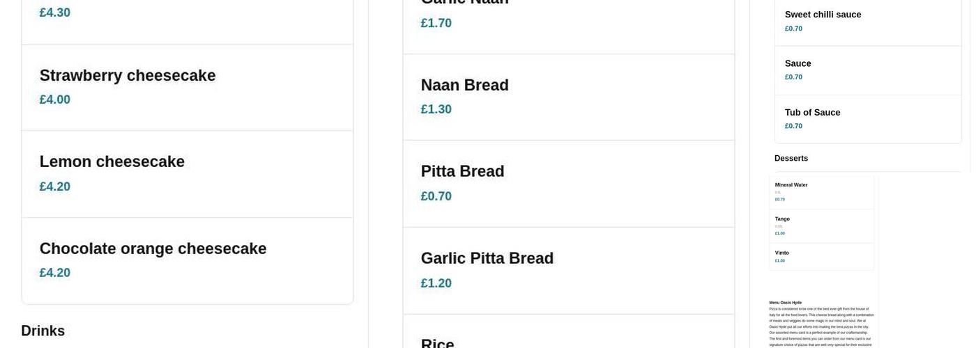 Oasis Takeaway Menu