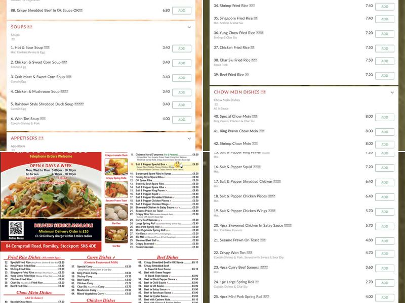 Chopsticks Romiley Menu