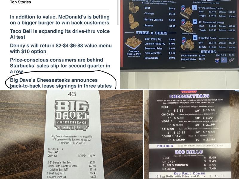 Big Dave's Cheesesteaks Menu