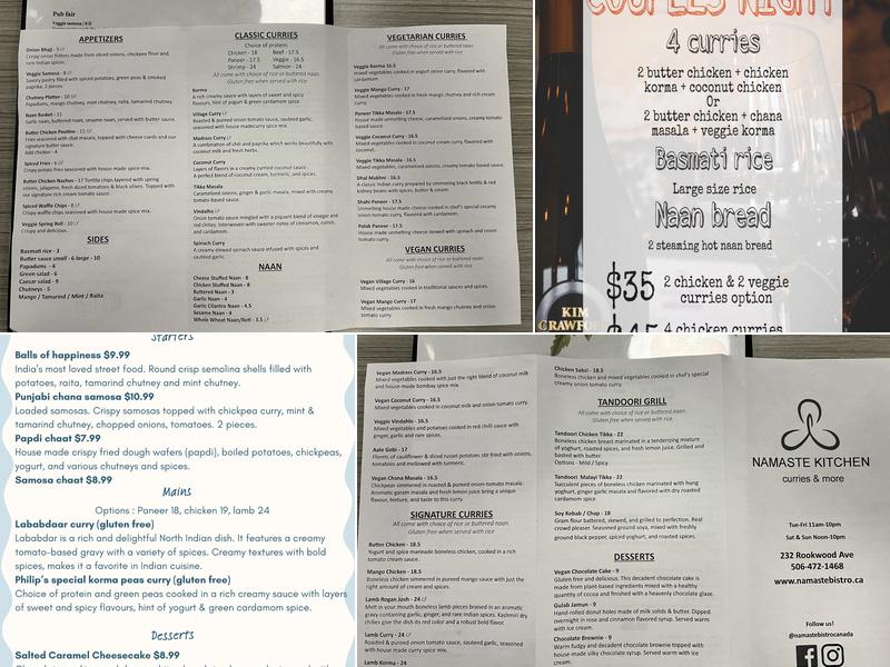 Namaste Kitchen Menu