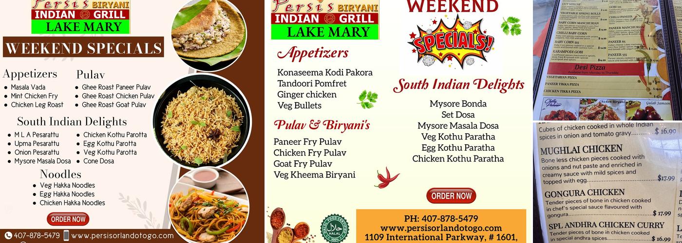 Persis Indian Grill Menu