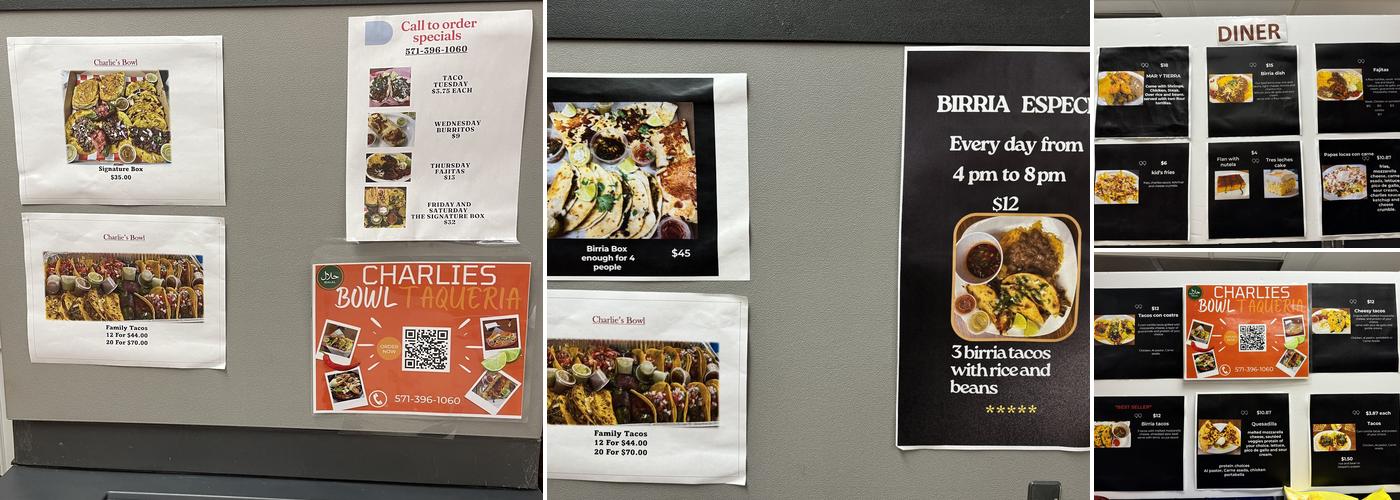 Charlies Bowl Taqueria Menu