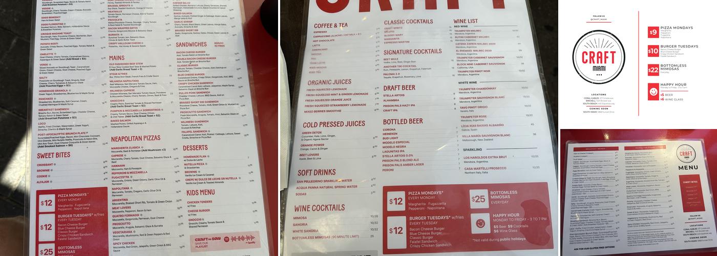 CRAFT South Beach - Espanola Way Menu