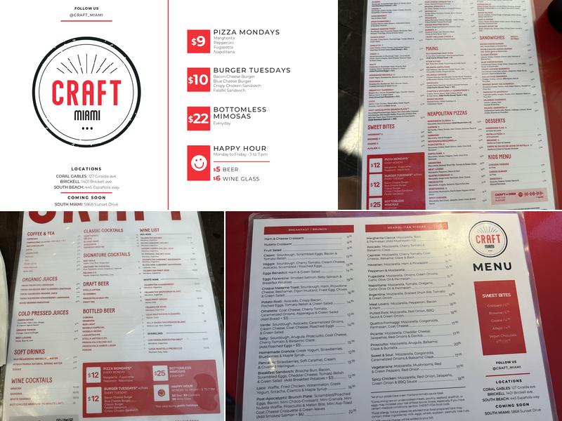 CRAFT South Beach - Espanola Way Menu