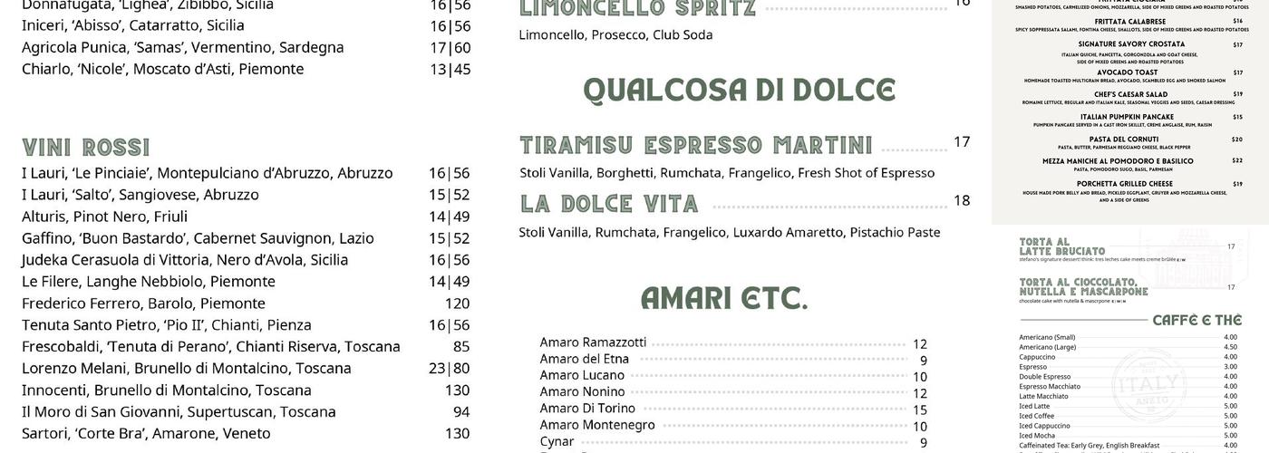 Via Cannuccia Menu