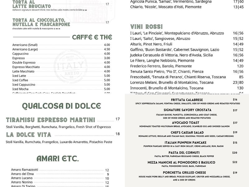 Via Cannuccia Menu