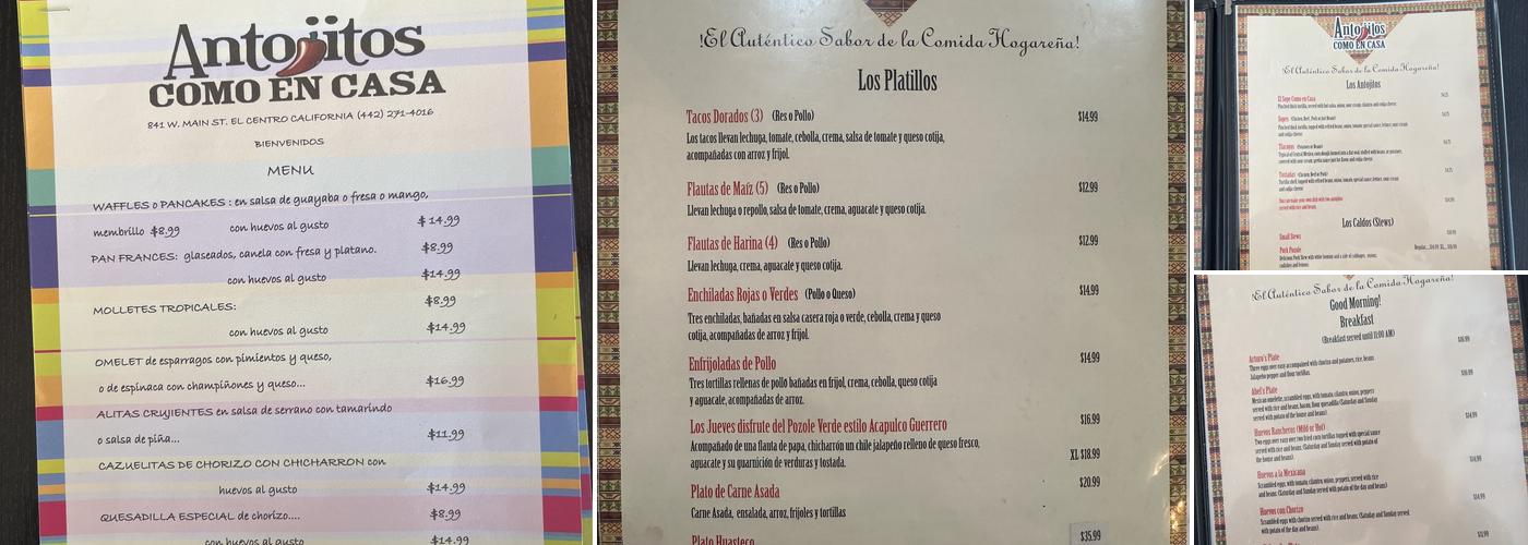 Antojitos Como en Casa Menu