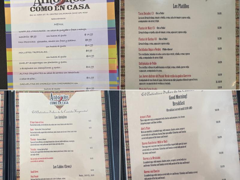 Antojitos Como en Casa Menu