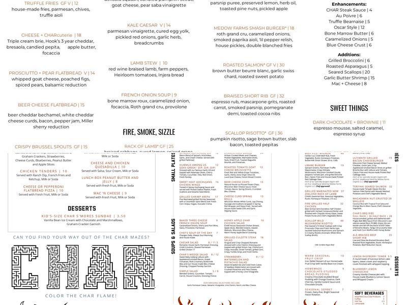 CHAR Grillhouse Menu