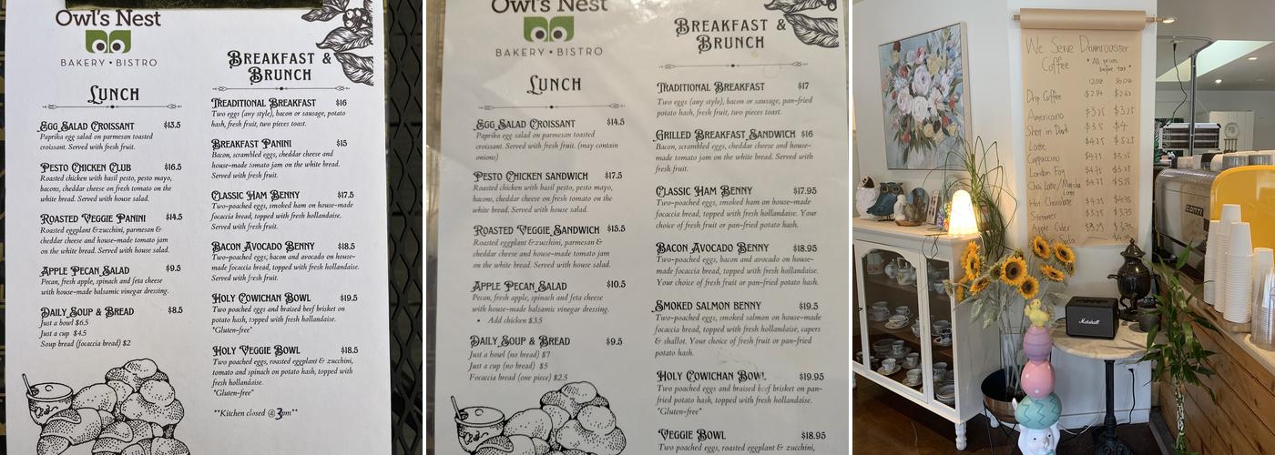 Owl's Nest Bakery and Bistro (Saltair) Menu