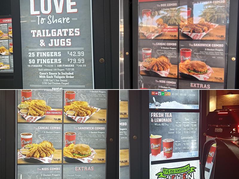Raising Cane's Chicken Fingers Menu