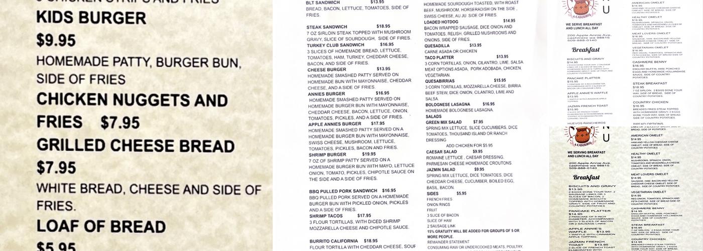 Cafe Jazmin Diner Menu