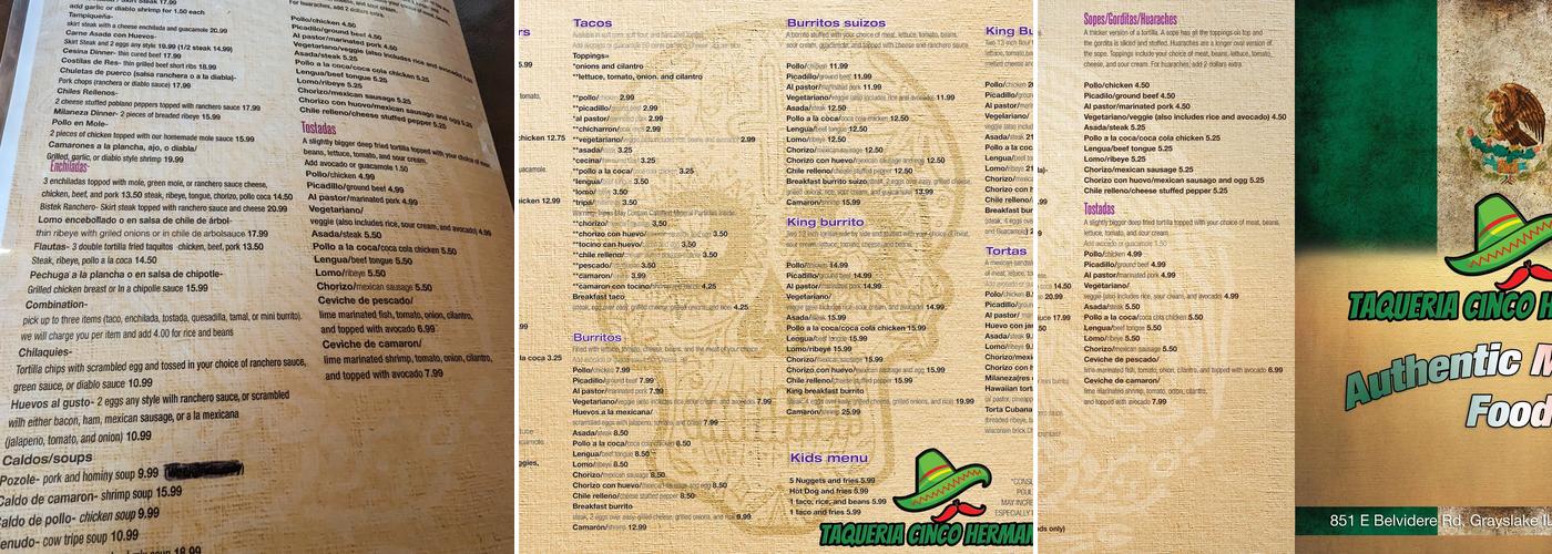 Taqueria cinco hermanos Menu