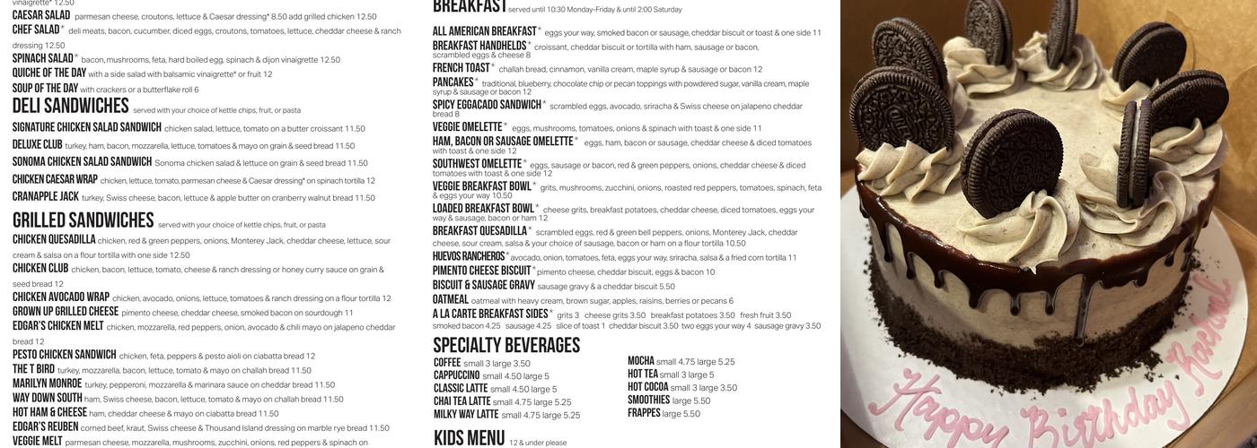 Edgar's Bakery Menu