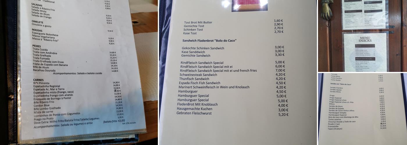 Ribeiro Frio Restaurant (Restaurante Ribeiro Frio) Menu