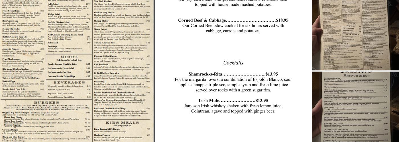 Brooks Tavern Menu