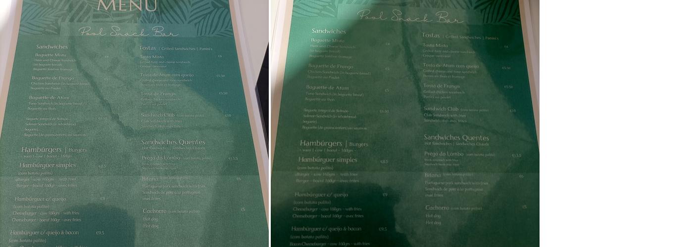 Snack Bar Pérgola Menu