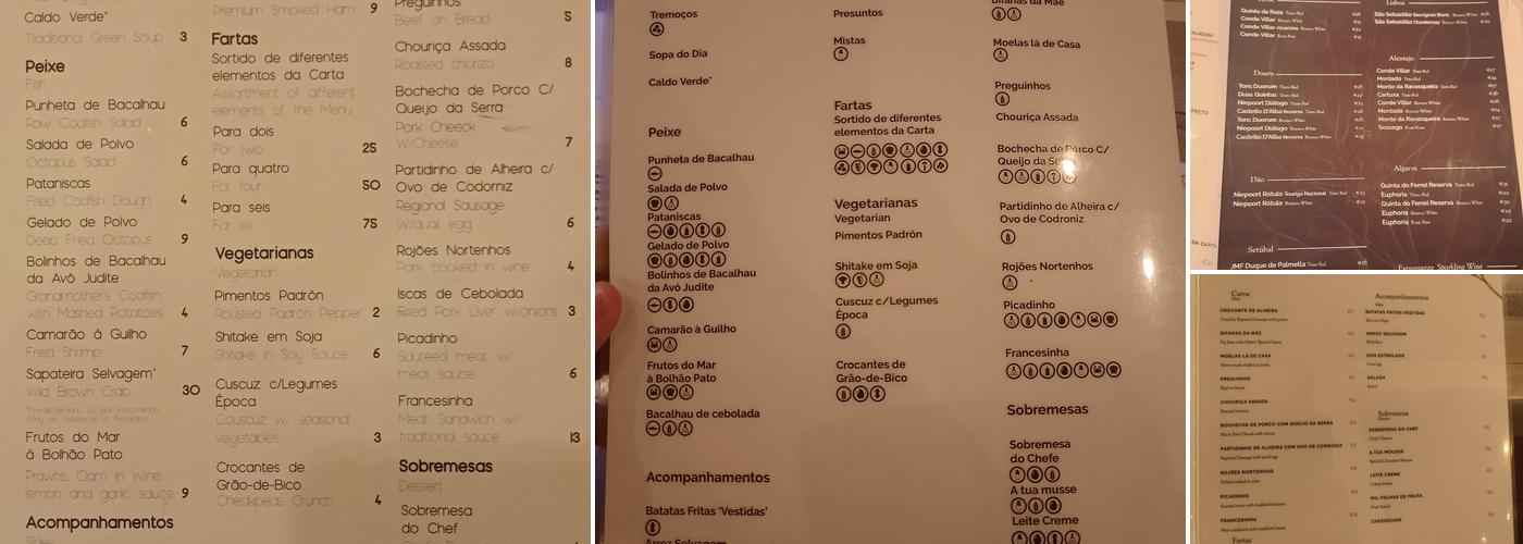 Copos & Petiscos Menu