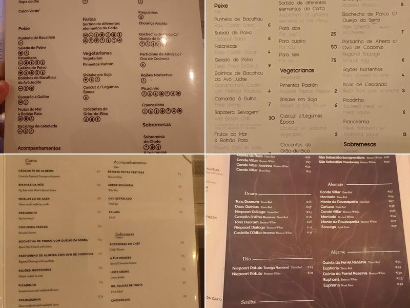 Copos & Petiscos Menu