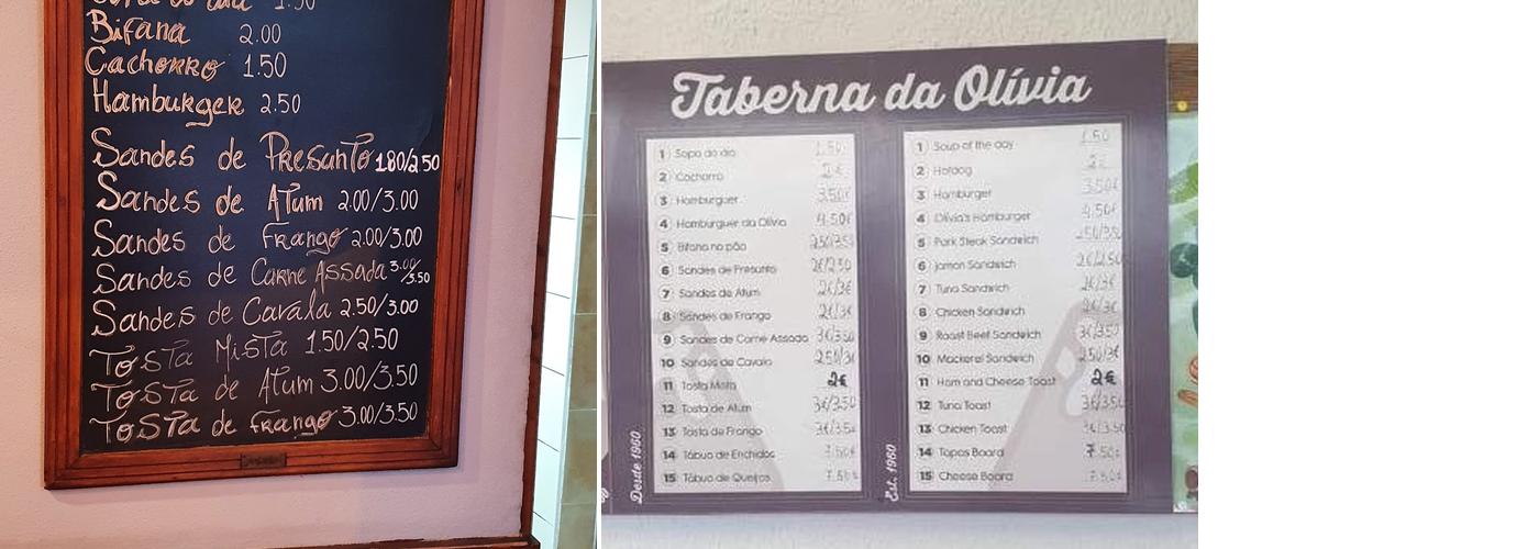 Taberna da Olivia Menu