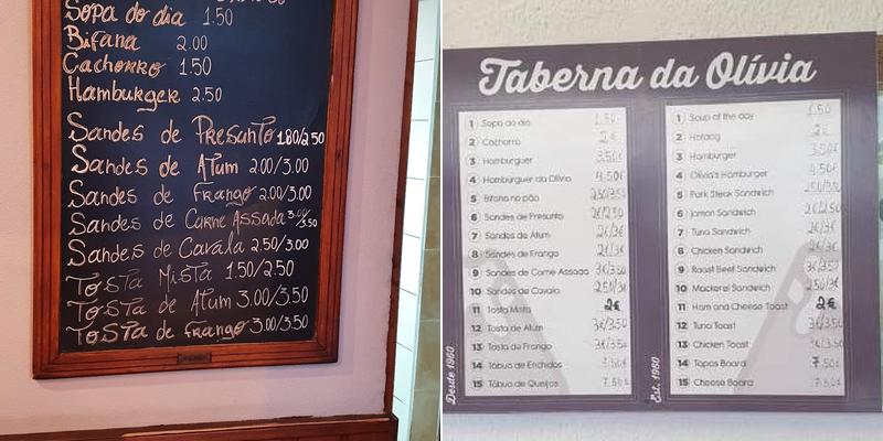 Taberna da Olivia Menu