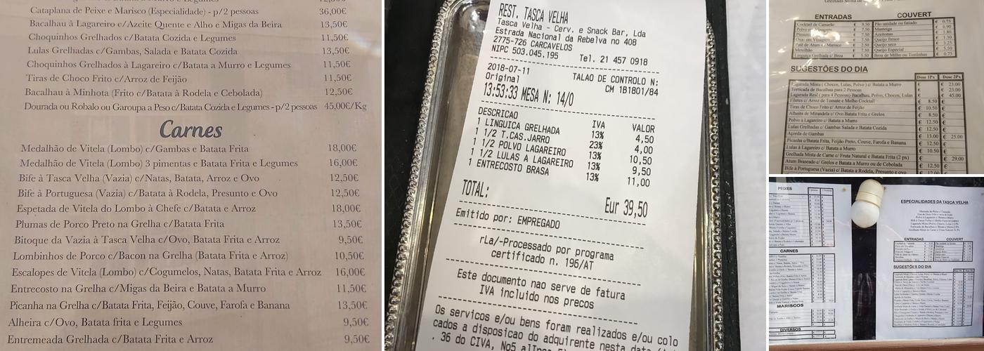 Tasca Velha Menu
