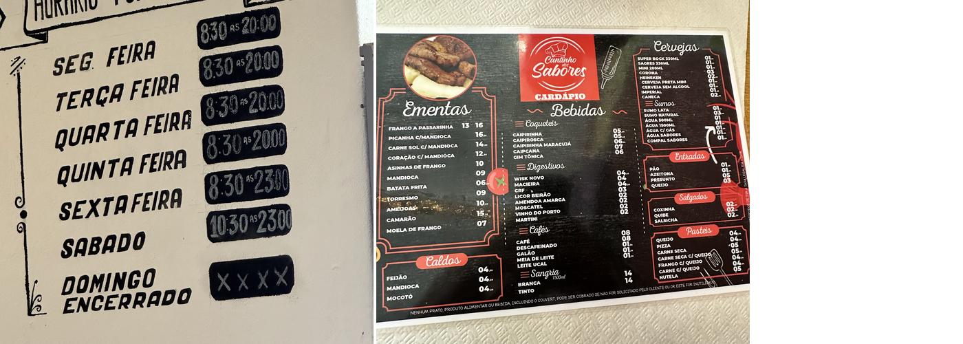 Cantinho dos Sabores Menu