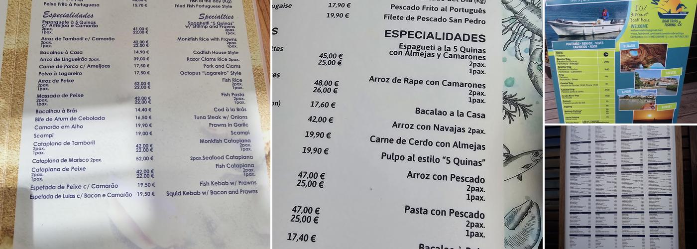 Cinco Quinas Menu