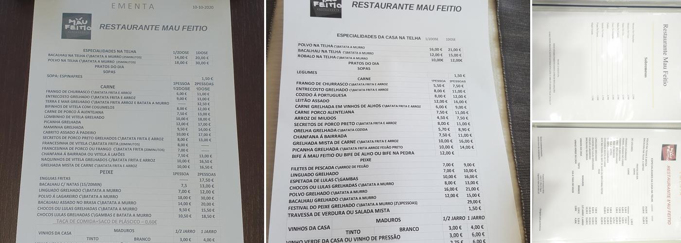 Mau Feitio Menu